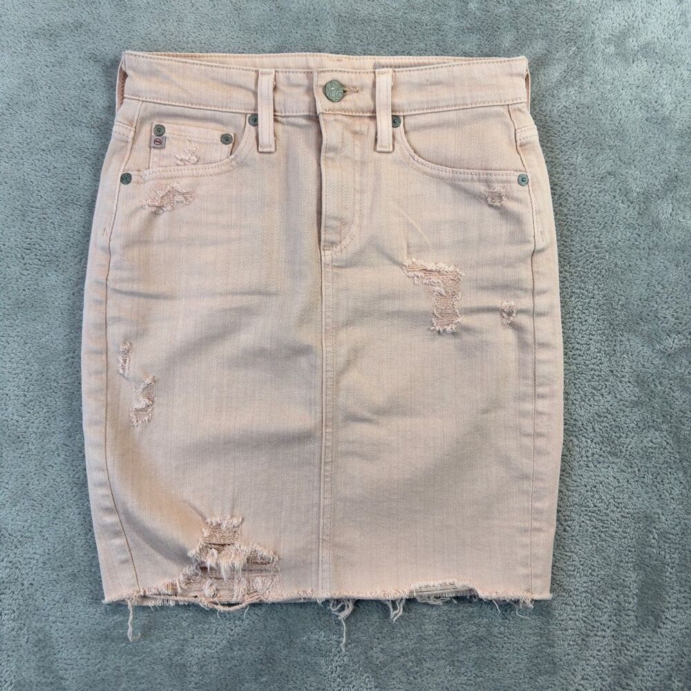 AG Adriano Goldschmied Pencil Skirt Womens 24 Pink Denim The Erin Raw Hem Career